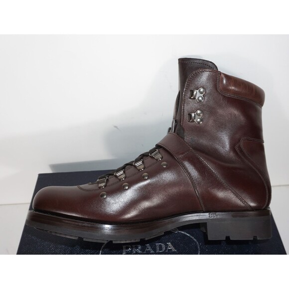 Prada Brown Combat Style Leather Mens Boots 9.5 (8.5 Prada) - Picture 2 of 6